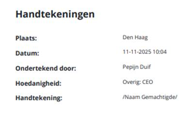 Weergaver van handtekeningveld in Online Filing